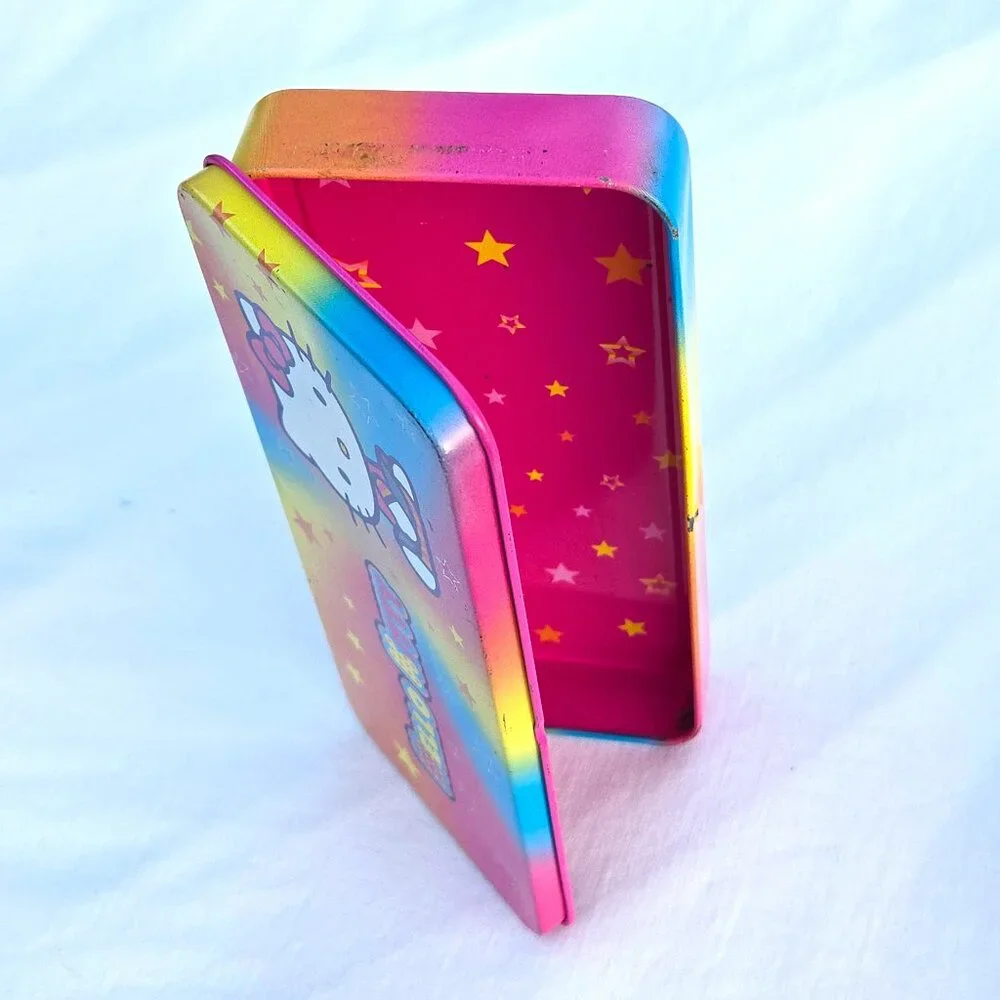 90s Sanrio Hello Kitty Pencil Box Metal Tin Pastel Rainbow Stars Japan